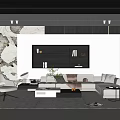 Modern Living Room With L-shaped Sofa Wall-mounted Bookshelf Coffee Table And Marble Wall Rug