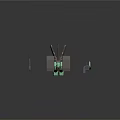 Green Brown Robot Character With Red Lights Antenna And Long Spears 3D Mech Design
