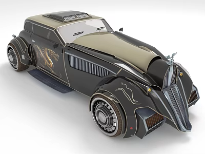 Vintage Style Car With Dragon Flame Decals And Art Deco Design 3d model
