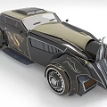 Vintage Style Car With Dragon Flame Decals And Art Deco Design