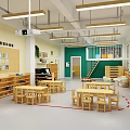 School Classroom Interior With Wooden Desks Green Cabinets Whiteboard Bookshelves And Windows