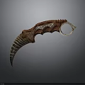 Tactical Karambit Weapon Featuring Serrated Blade Textured Brown Handle and Metal Ring Grip