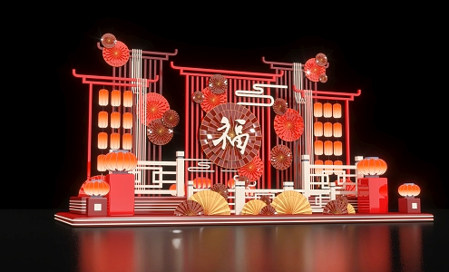 Chinese Style Beautiful Chen New Year Beautiful Chen New Chinese Style Beautiful Chen Lantern Beautiful Chen Lantern Group Scene New Year Element Festival 3d model