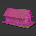 Wooden House With Brown Tile Roof Yellow Walls Stone Foundation And Green Grass