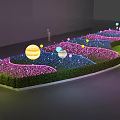 Colorful Outdoor Lights On Green Lawn With Circular Moon Pattern And Spherical Lamps