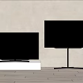 Modern Televisions Display With White Platform Black Stand Light Wall And Wooden Floor