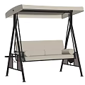 Comfortable Outdoor Hanging Chair With Beige Cushions White Canopy And Black Metal Frame