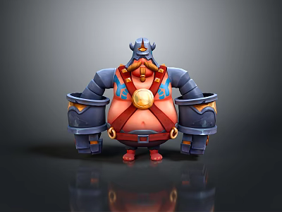 Portly Man Wearing Blue Armor With Red Straps Helmet Beard And Golden Chest Ornament 3d model