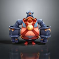 Portly Man Wearing Blue Armor With Red Straps Helmet Beard And Golden Chest Ornament