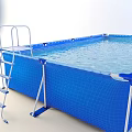 Blue Inflatable Above Ground Pool With Ladder For Outdoor Recreational Use