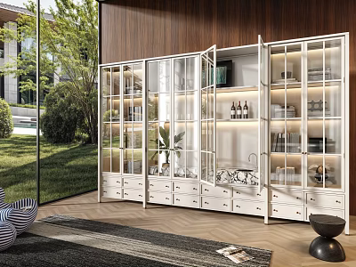 Modern White Decorative Cabinet With Glass Doors And Drawers In Interior 3d model
