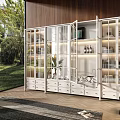 Modern White Decorative Cabinet With Glass Doors And Drawers In Interior