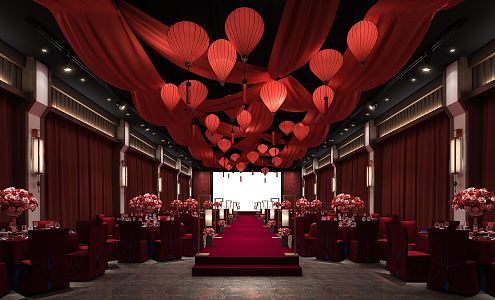 New Chinese Banquet Hall Wedding Banquet Hall 3d model