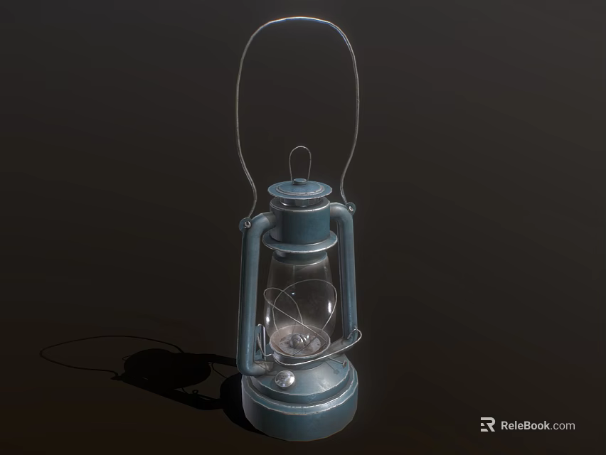 Vintage Blue Gray Candle Lantern With Classic Design Metal Frame Glass Shade And Handle 3d model 