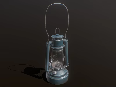 Vintage Blue Gray Candle Lantern With Classic Design Metal Frame Glass Shade And Handle 3d model