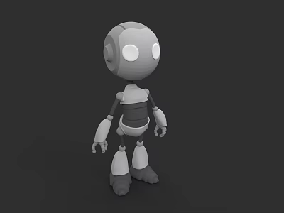 3D Cartoon Robot Character With Round Head Big Eyes And Simple Limbs 3d model