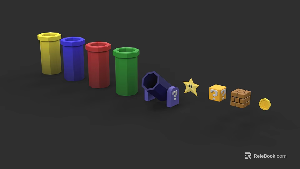 Playful Toy Character and Cute Creature with Multicolored Cylinders Purple Horn Star Block and Bricks 3d model 