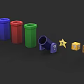 Playful Toy Character and Cute Creature with Multicolored Cylinders Purple Horn Star Block and Bricks