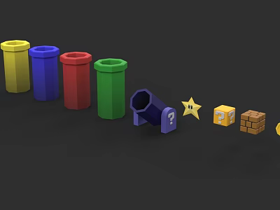 Playful Toy Character and Cute Creature with Multicolored Cylinders Purple Horn Star Block and Bricks 3d model