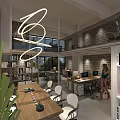 Public Office Space With Brick Walls Glass Doors Conference Table Staircase And Neon Sign Plants