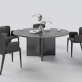 Elegant Modern Round Marble Dining Table Set With Black Chairs And Vase Tableware 3d model