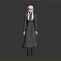 White Haired Female Character With Dragons Wearing Dark Long Robe On Gray Background