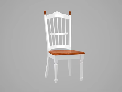 Classic White Dining Chair With Brown Seat Vertical Slats And Wooden Finials 3d model