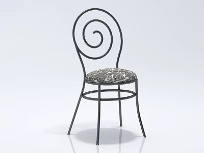 Stylish Spiral Backrest Accent Chair With Black Metal Frame And Patterned Cushioned Seat 3d model