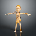 Cartoon 3D Game Character with Orange Hair Mechanical Shoulder Arm Gear Standing Pose Gray Background