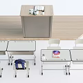 Classroom Desks Setup With Student Tables Chairs Backpacks And Books 3d model