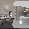 Modern Beauty Hair Salon Interior With Reception Desk Product Shelves And Customer Area