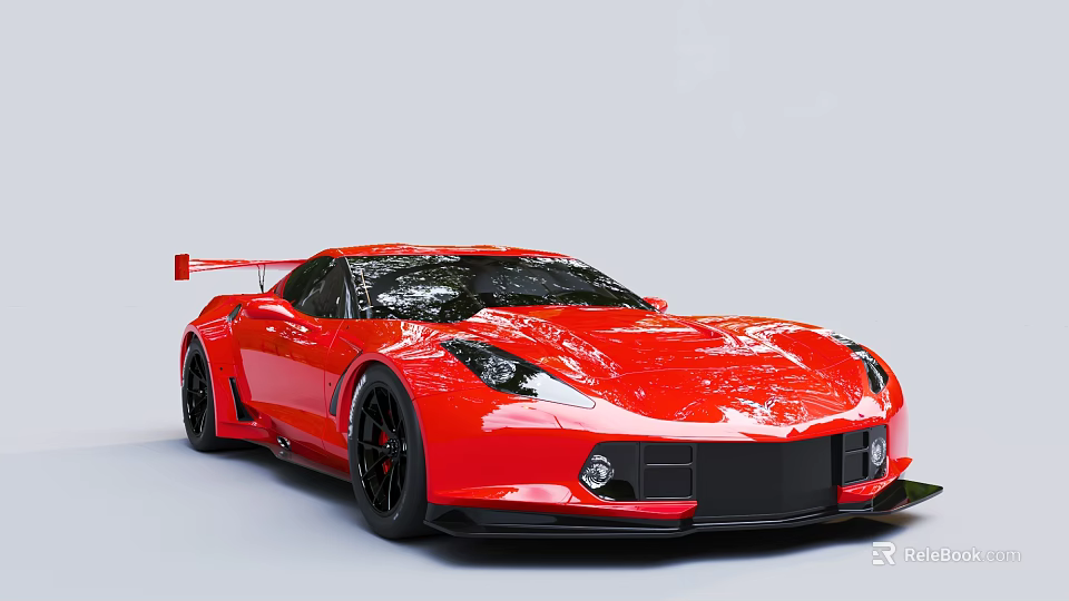 Red Sports Car With Sleek Design Rear Spoiler And Black Alloy Wheels 3d model 