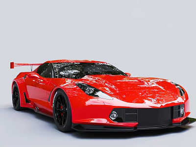 Red Sports Car With Sleek Design Rear Spoiler And Black Alloy Wheels 3d model