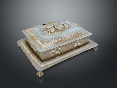 Decorative Metallic Household Item With Carved Floral Patterns And Footed Base 3d model