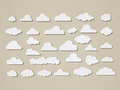 White Cloud Paper Cutouts In Various Shapes And Sizes On Beige Background 3d model