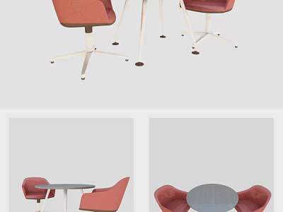Modern Round Table With Coral Chairs And Metal Legs For Dining Space 3d model