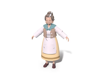 Elderly Female Game and Movie Character With White Apron Brown Vest and Yellow Skirt 3d model