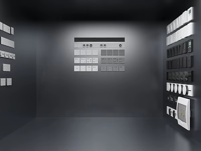 Various Switch Panels and Sockets Displayed on Modern Interior Wall 3d model