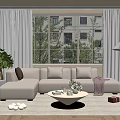 Cozy Living Room Interior With Beige L Shaped Sofa White Coffee Table Christmas Tree Gifts