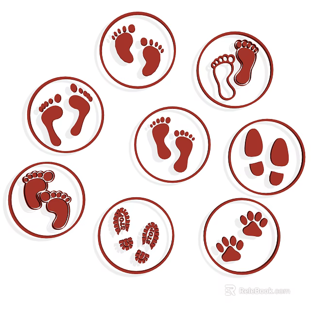 Creative Wall Decor With Animal And Human Footprints In Circular Designs 3d model 