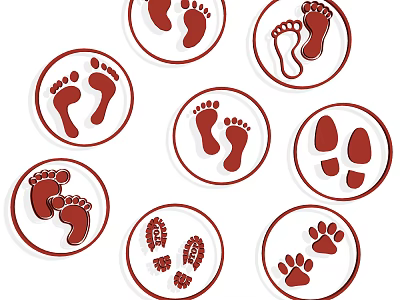 Creative Wall Decor With Animal And Human Footprints In Circular Designs 3d model