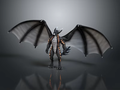 Game And Movie Fantasy Dragon Character With Large Wings Black Body And Orange Claw Details 3d model