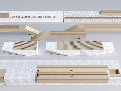 Modern Landscape Seats For Zhengzhou Metro Line 4 With Wooden And Stone Materials 3d model