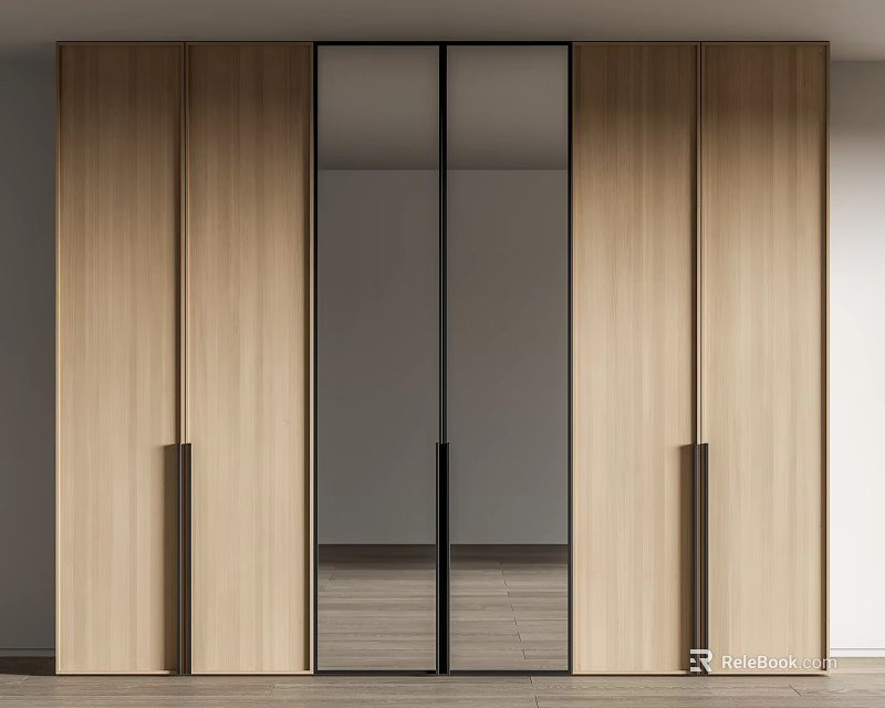 Modern Wooden Wardrobe With Glass Sliding Doors And Sleek Contemporary Design Elements 3d model 