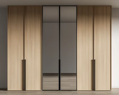 Modern Wooden Wardrobe With Glass Sliding Doors And Sleek Contemporary Design Elements 3d model