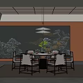 Modern Open Restaurant Interior Design With Dining Table Chairs And Wall Art
