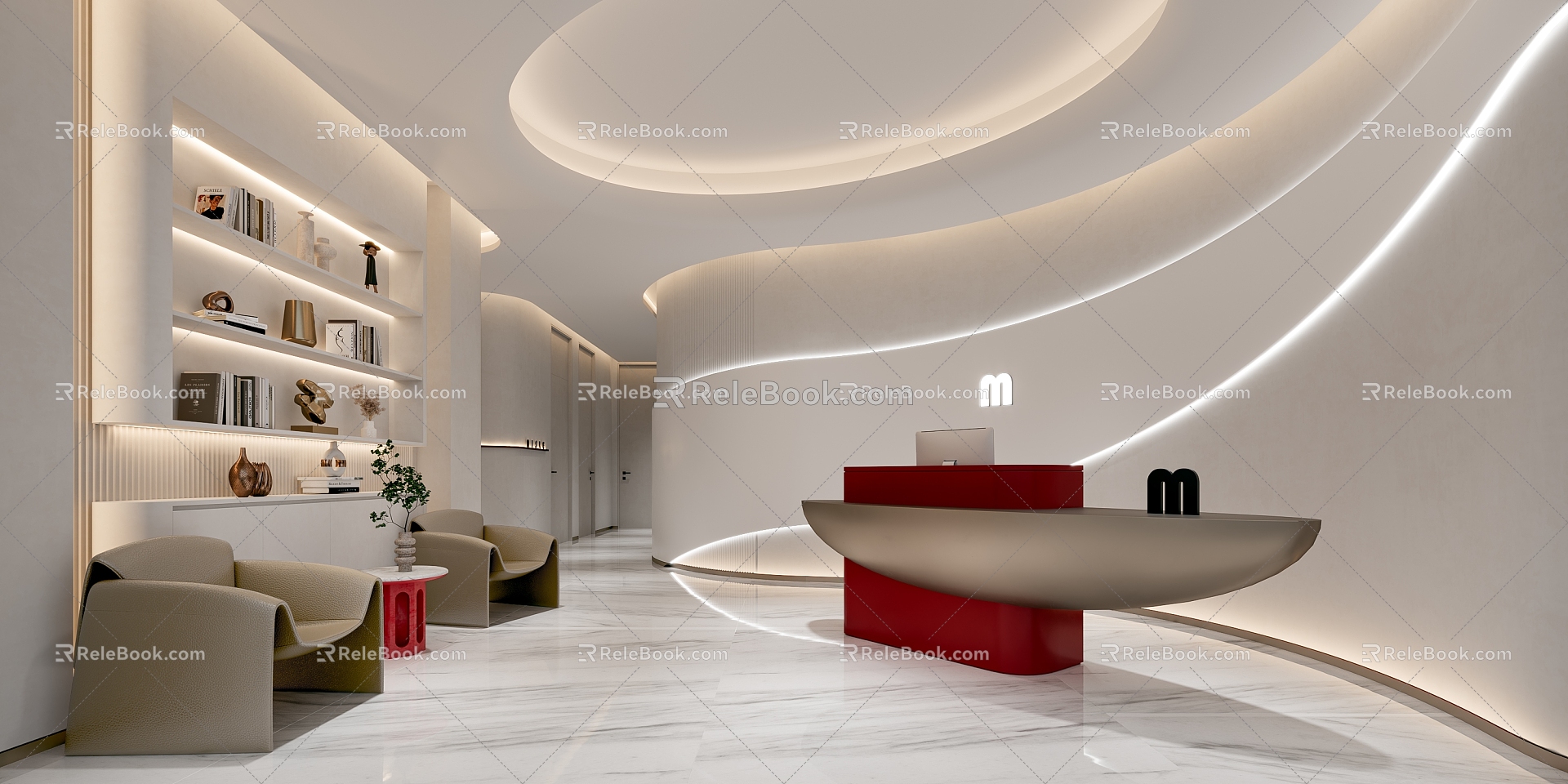 Modern Front Desk Cream Medical Beauty Reception Hall Reception Front Desk Multi-Person Sofa Lounge Area Waiting Area 3d model