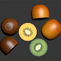 Whole and Sliced Kiwi with Green Flesh Black Seeds and Fresh Orange Fruits