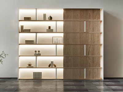 Modern Wooden Decorative Cabinet With LED Lighting And Multiple Shelves Showcasing Decor Items 3d model