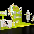 Green Exhibition Display Stand Featuring Product Packaging And Cartoon Robot Elements 3d model